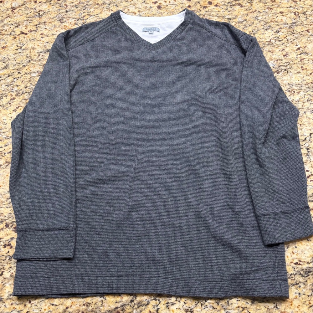 Method Mens XL Charcoal Gray Waffle Knit Thermal Long Sleeve V-Neck Shirt